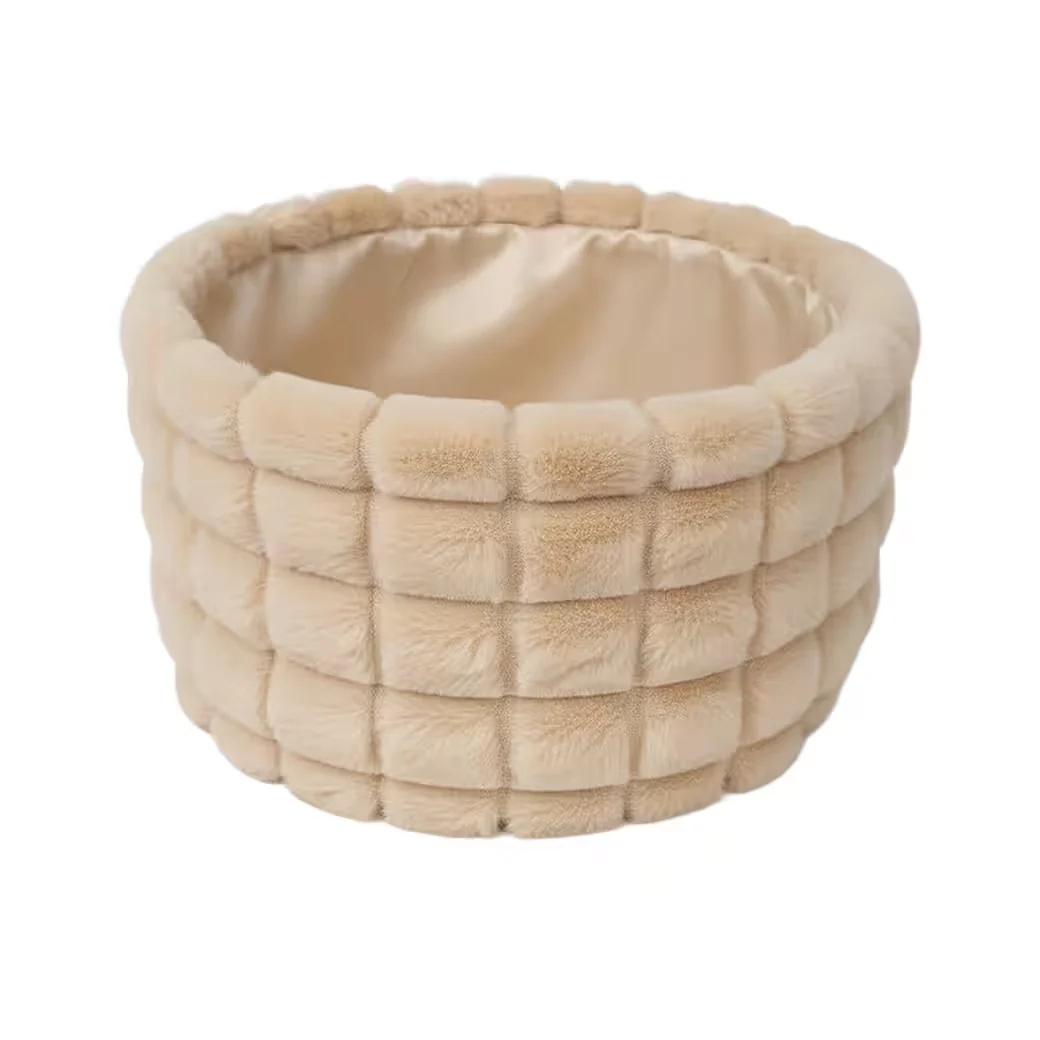 Aufbewahrungskorb in Samtoptik – beige, rund