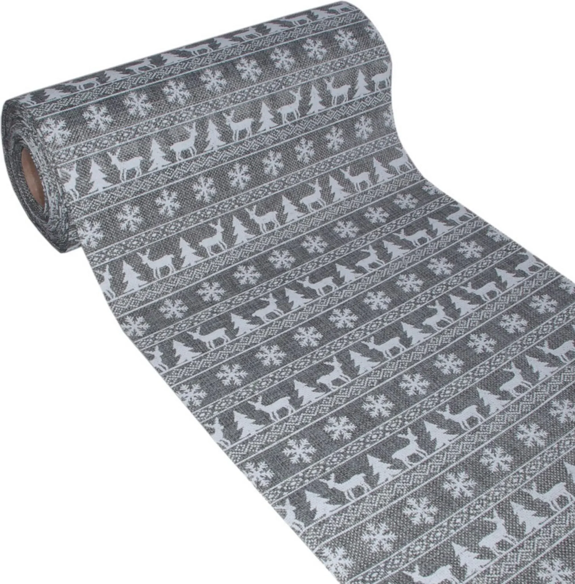 Tischläufer „Winterwald“ – Grau/Weiß, Rolle 5 m