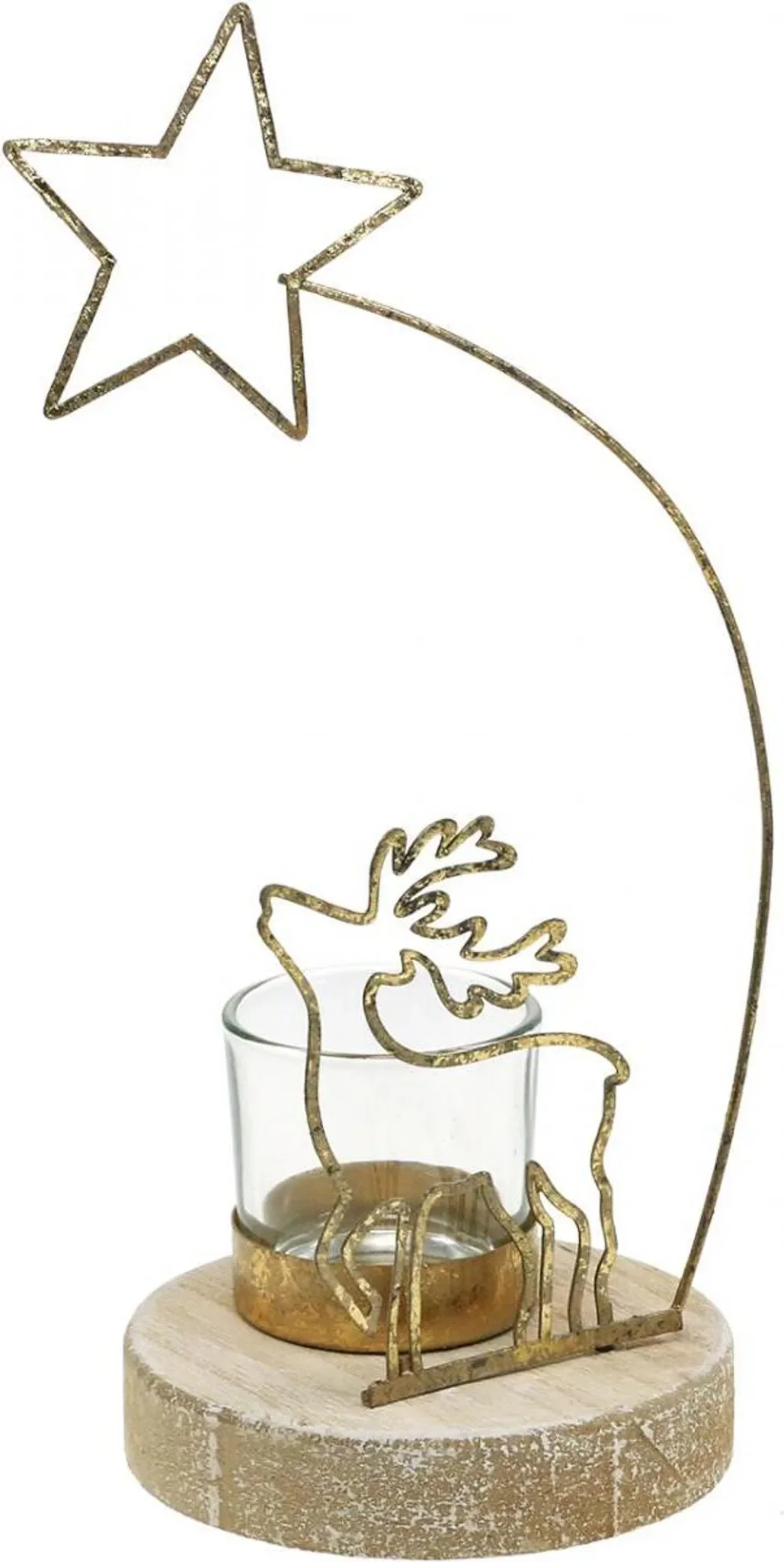 Teelichthalter Rentier & Weihnachtsstern – Metall, Gold, 24 cm
