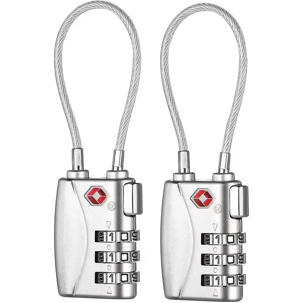 LUXUSKOLLEKTION TSA Zahlenschloss Kabelschloss Koffer Silber 2er Set