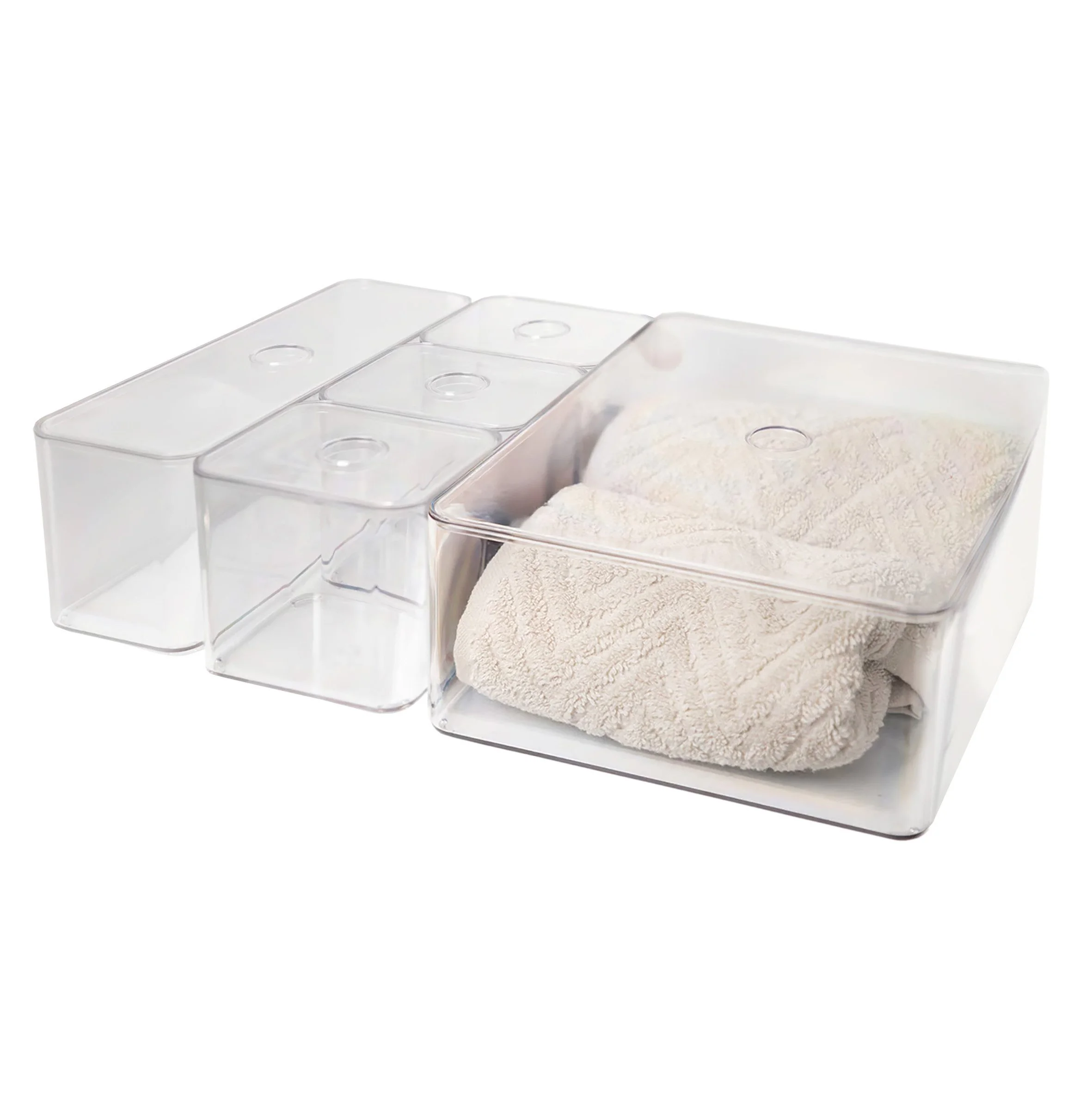 Spetebo Aufbewahrungsboxen Bad-Organizer transparent 5er-Set mit Deckel