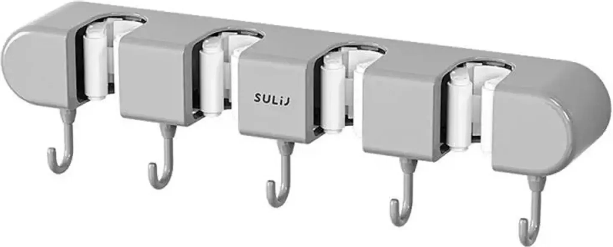 Gerätehalter / Besenhalter mit 5 Haken – selbstklebend, grau