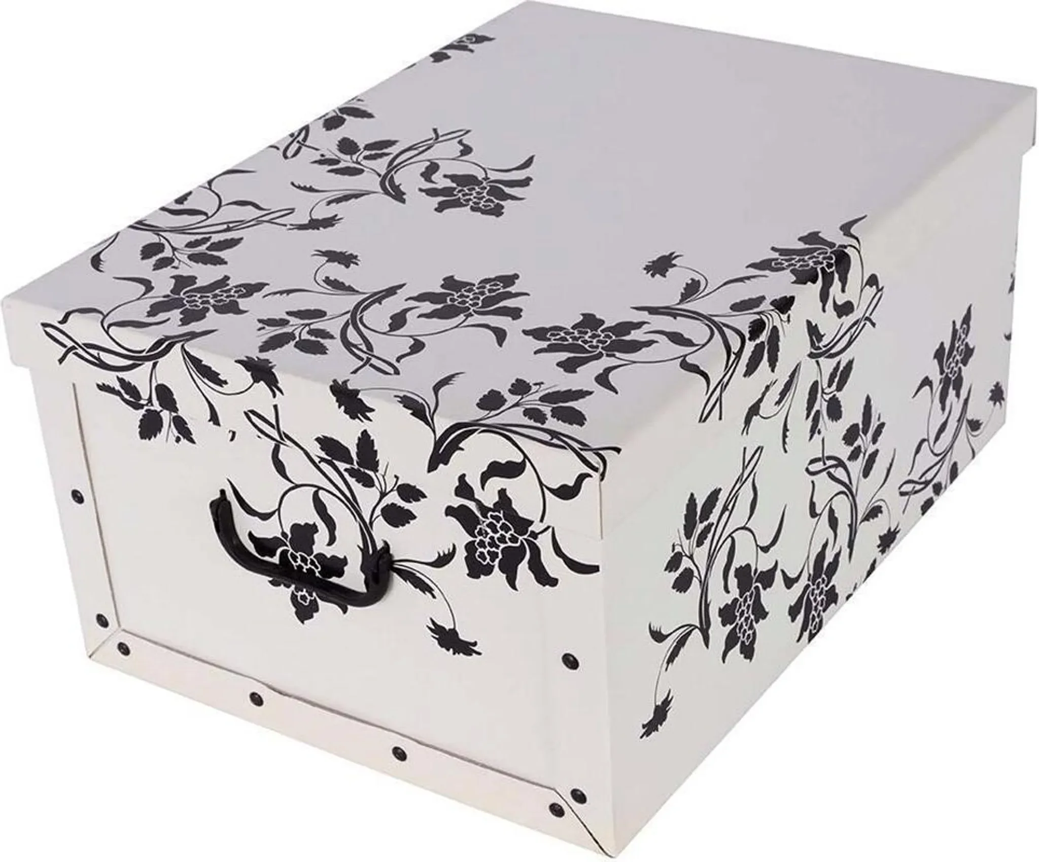 Aufbewahrungsbox mit Deckel – 51 × 37 × 24 cm, Weiß, Rankenmuster