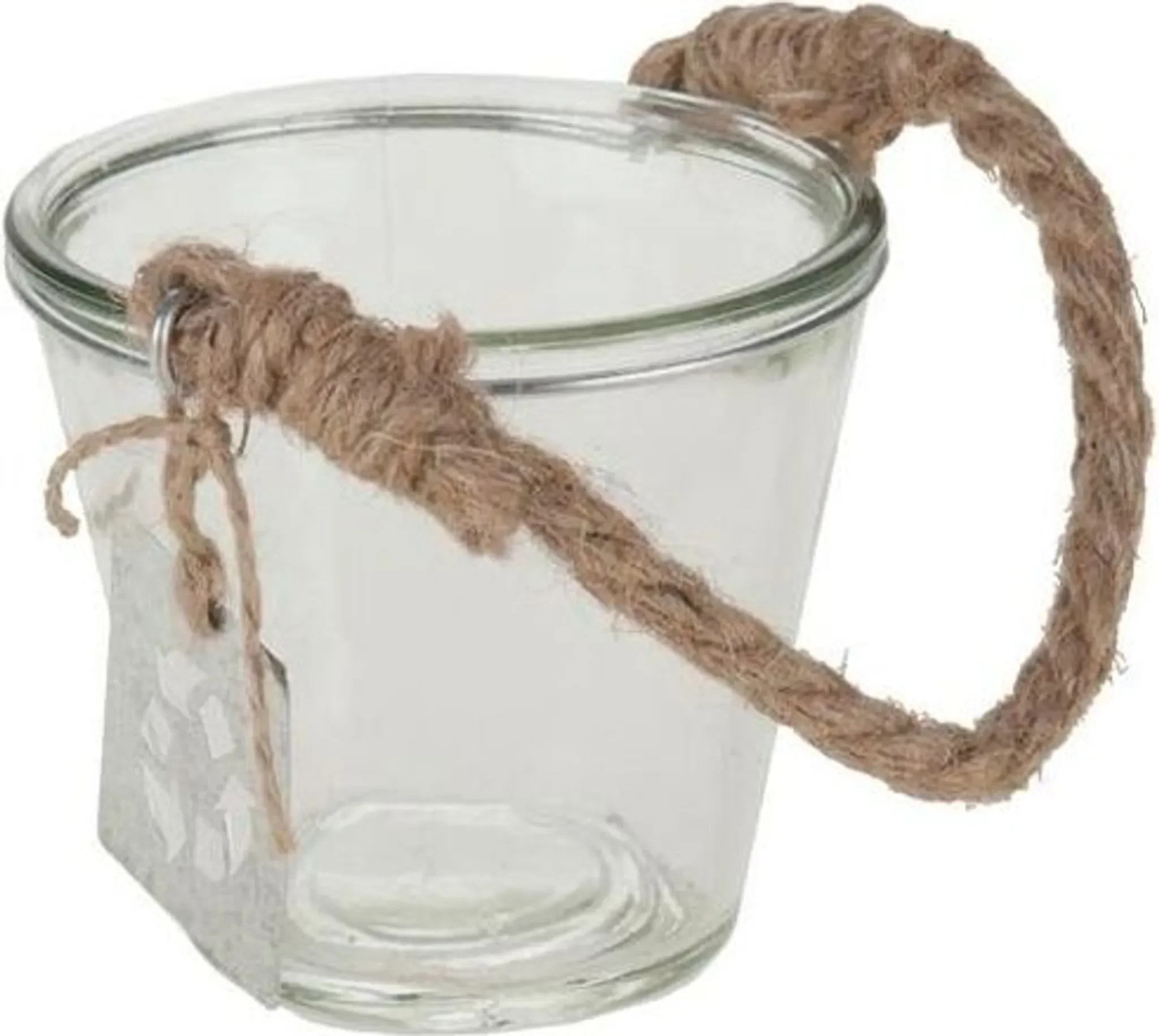 Teelichtglas mit Naturkordel – ca. 9 × 9 cm